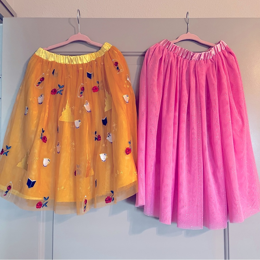 2 Hanna Andersson Tulle Disney Skirts (Beauty & the Beast/Belle & Pink Glitter)